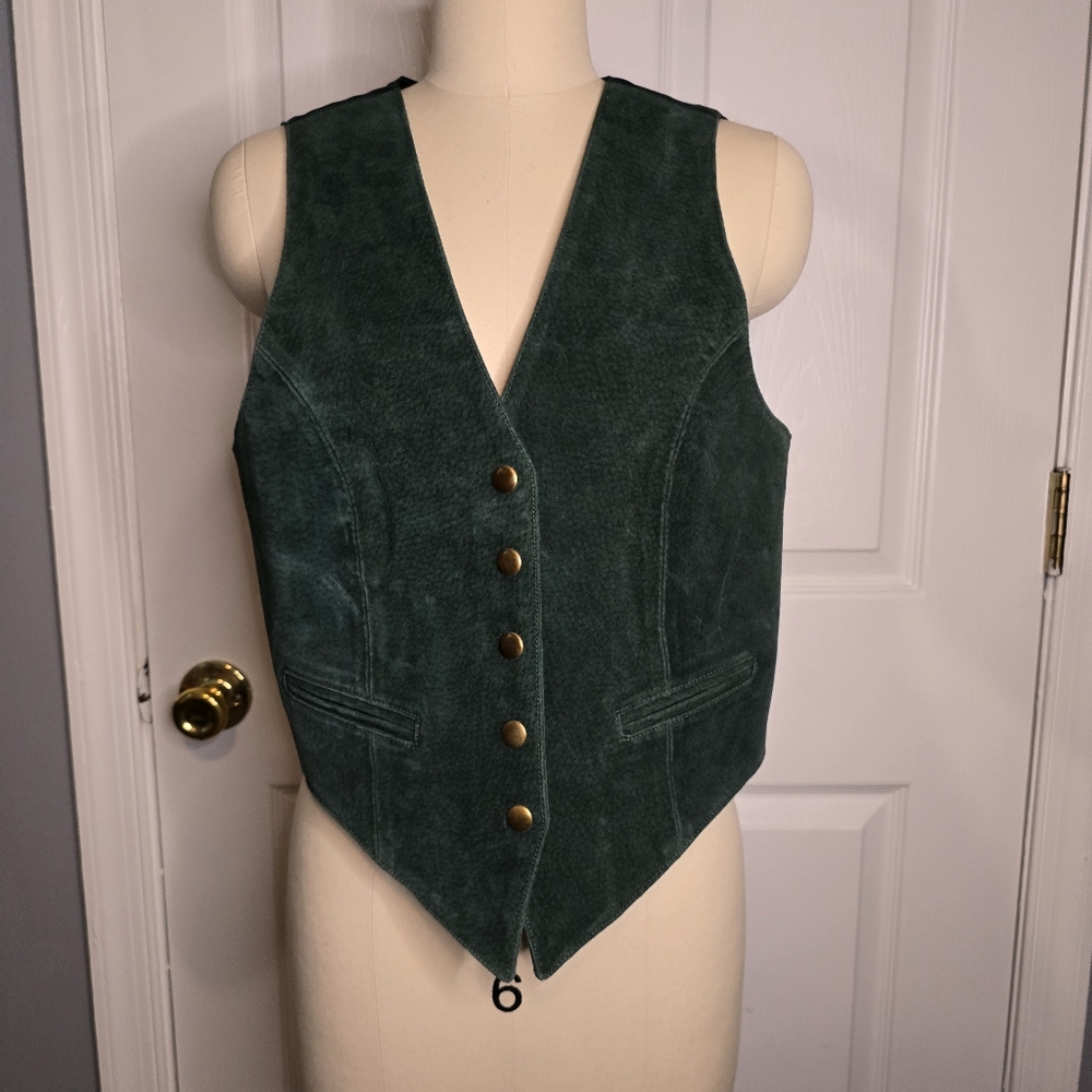 Braetan green leather vest and Brandon Thomas green leather shorts